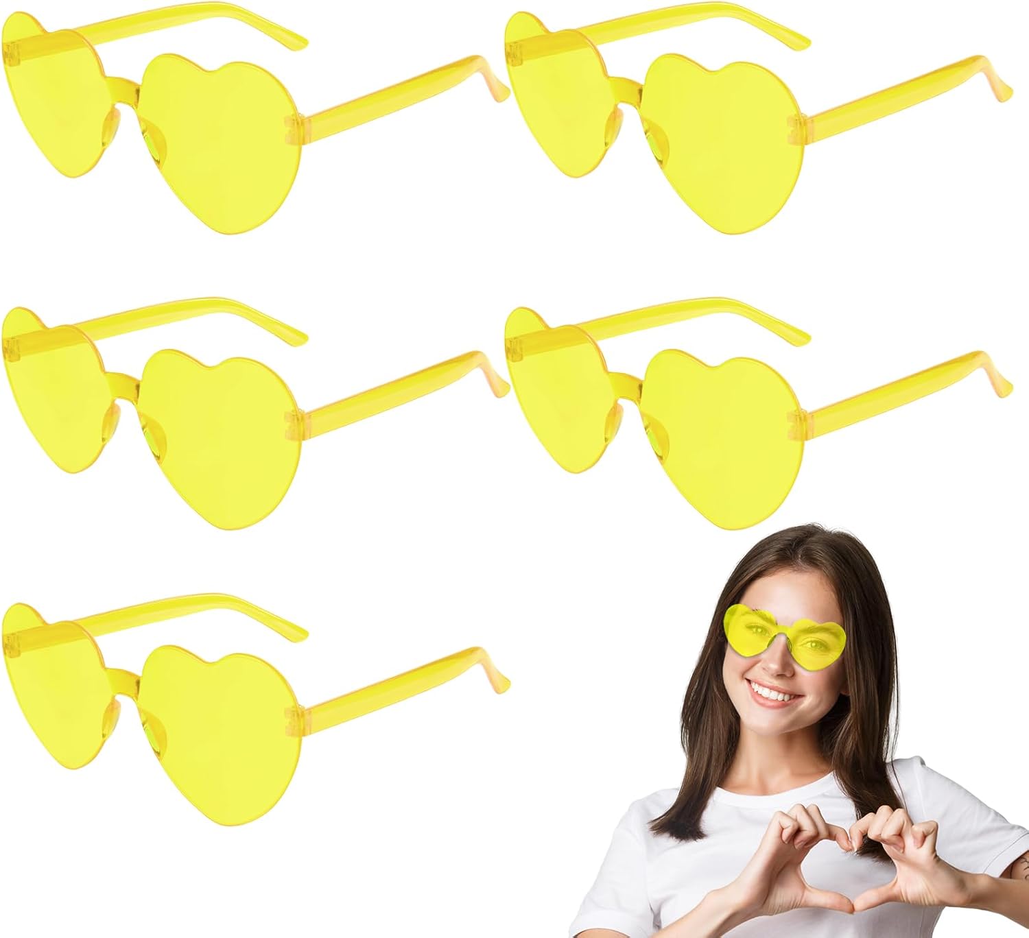 

Солнцезащитные очки PLULON в форме сердца для женщин, 5/12/25 шт., очки в форме сердца, без оправы, конфетные цвета, забавные очки для вечеринки ко Дню святого Валентина, Yellow