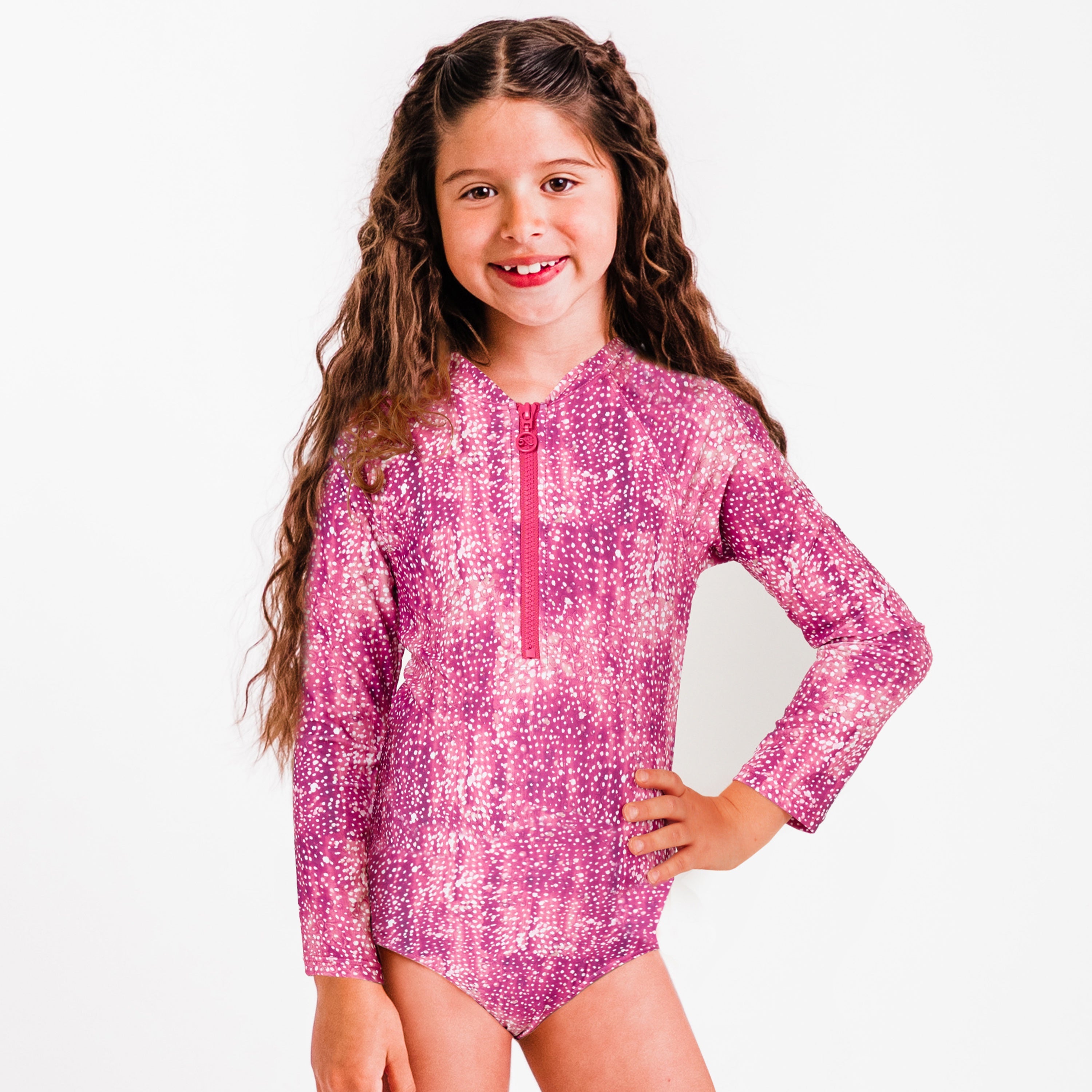 

Купальник-рашгард Willa Zip-Front для девочек Calypsa, цвет raspberry burst