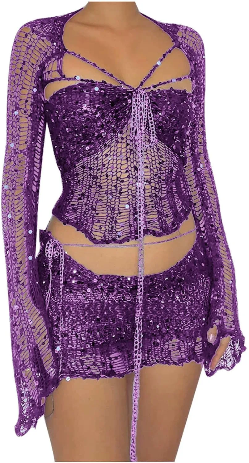 

Женский комплект из кружевного топа и мини-юбки с пайетками HGps8w