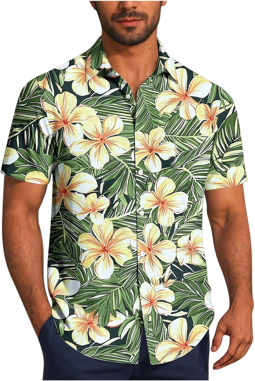 

Xiaojmake мужская гавайская рубашка с цветочным принтом, короткий рукав, свободный крой