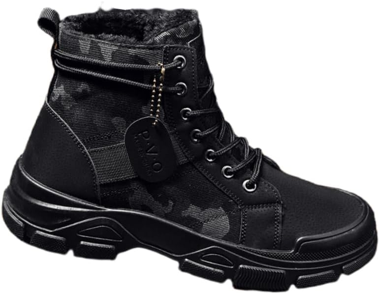 

Мужские короткие ботинки из канвы с толстой подошвой- прочная зимняя обувь Hoalox, черный