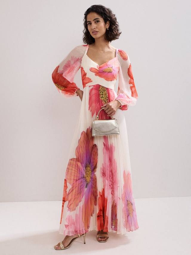 

Reanna плиссированное платье макси с цветочным принтом Phase Eight, Ivory/Multi