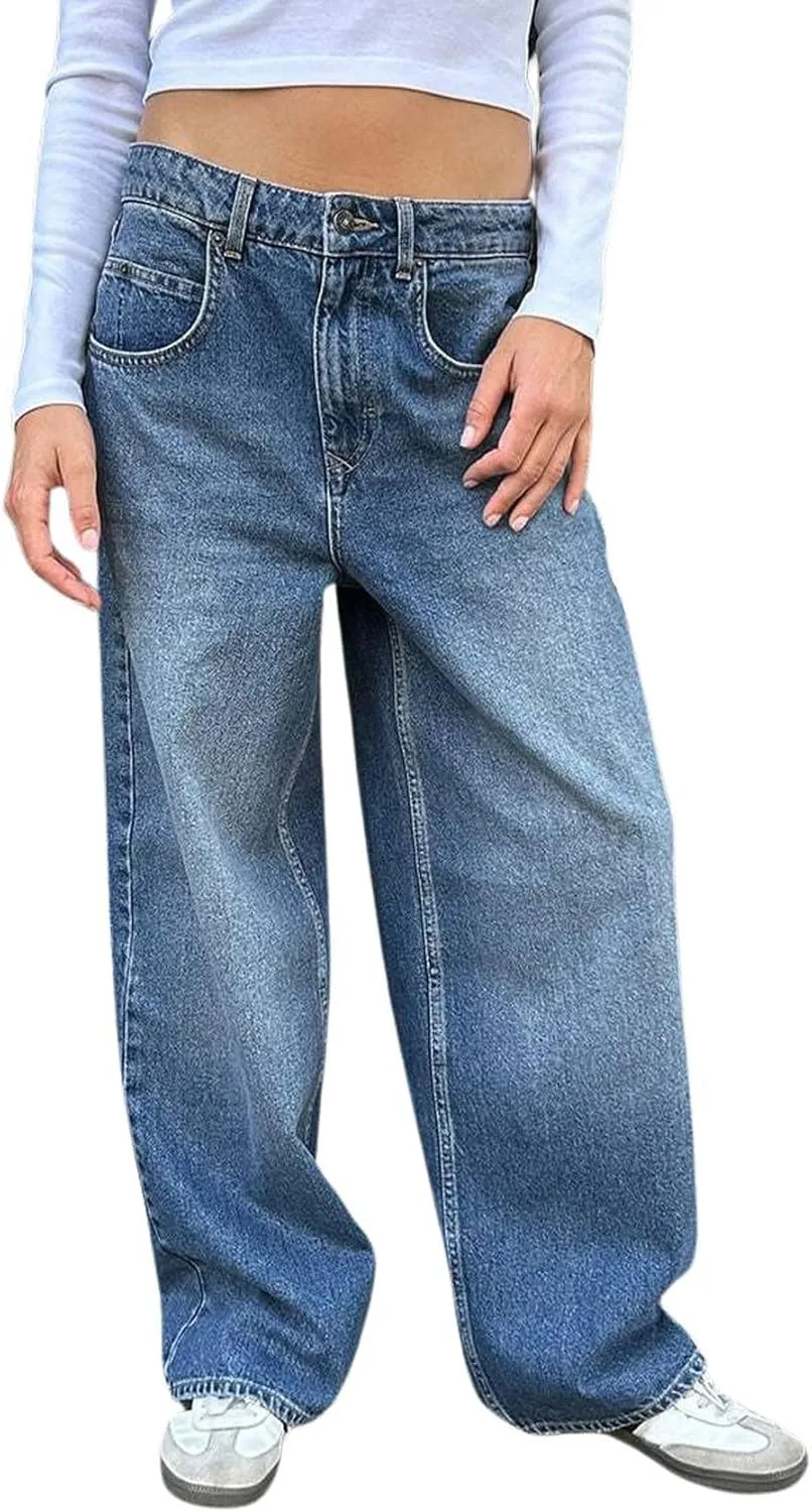 

CHARTOU Женские джинсы Vintage Low Rise Baggy Straight Wide Leg