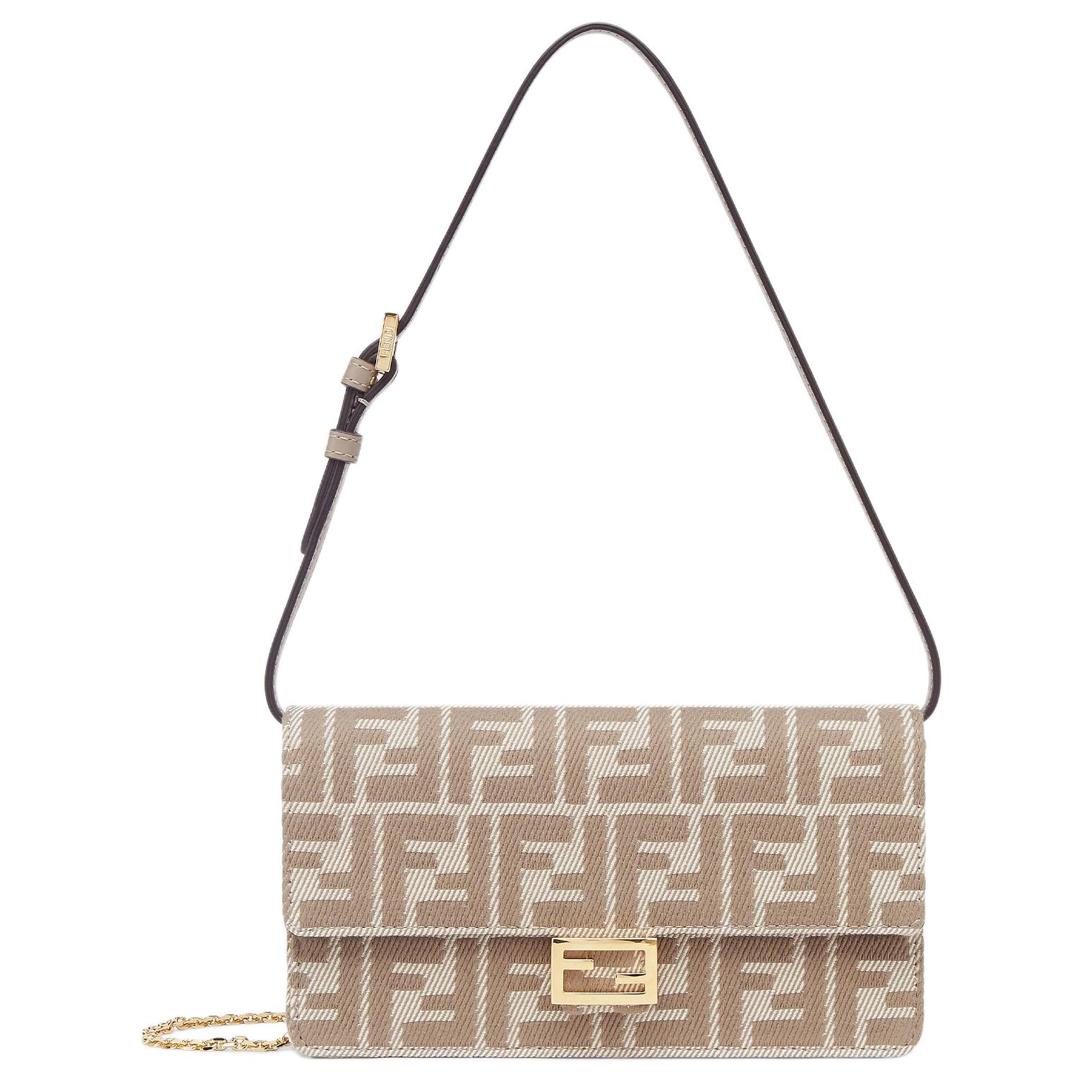 

FENDI Хлопковая сумка-багетная сумка через плечо женская бежевая