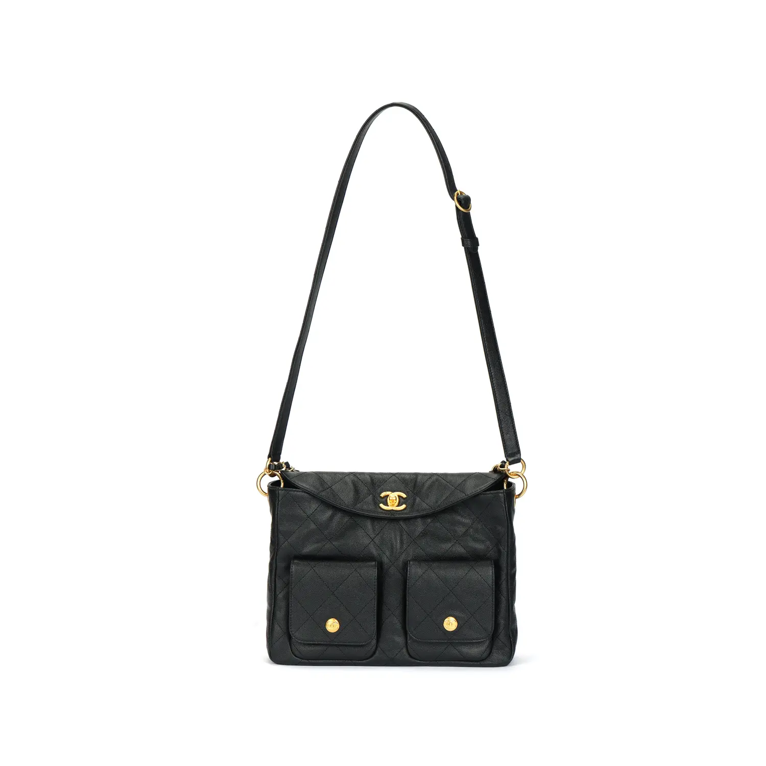 

CHANEL Кожаная сумка-хобо Портативная сумка через плечо Большая женская сумка черная