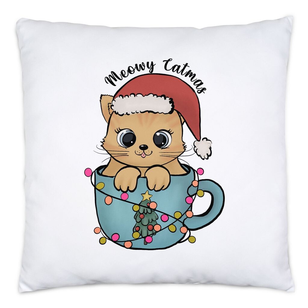 

Подушка Meowy Catmas с наполнителем. Идея подарка для любителей кошек. Сладкий рождественский мотив для мам и пап Hey!Print