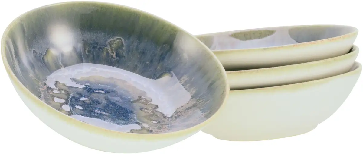 

Миска для хлопьев CreaTable "Юки", 4 предмета, керамогранит, реактивная цифровая печать, каждое изделие уникально, Ø 17 см, зеленый/синий