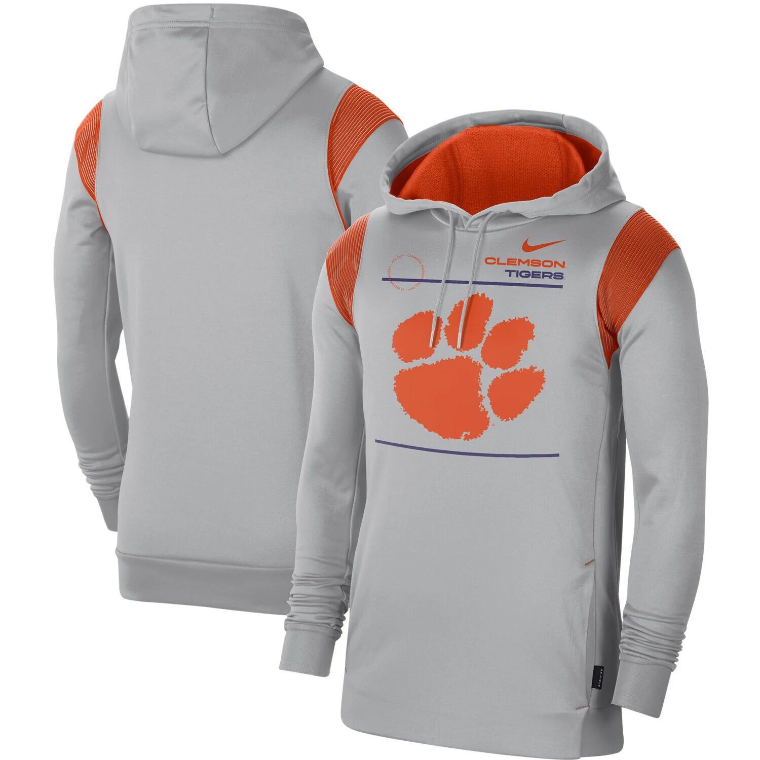 

Мужской серый пуловер с капюшоном Clemson Tigers 2021 Team Sideline Performance Nike