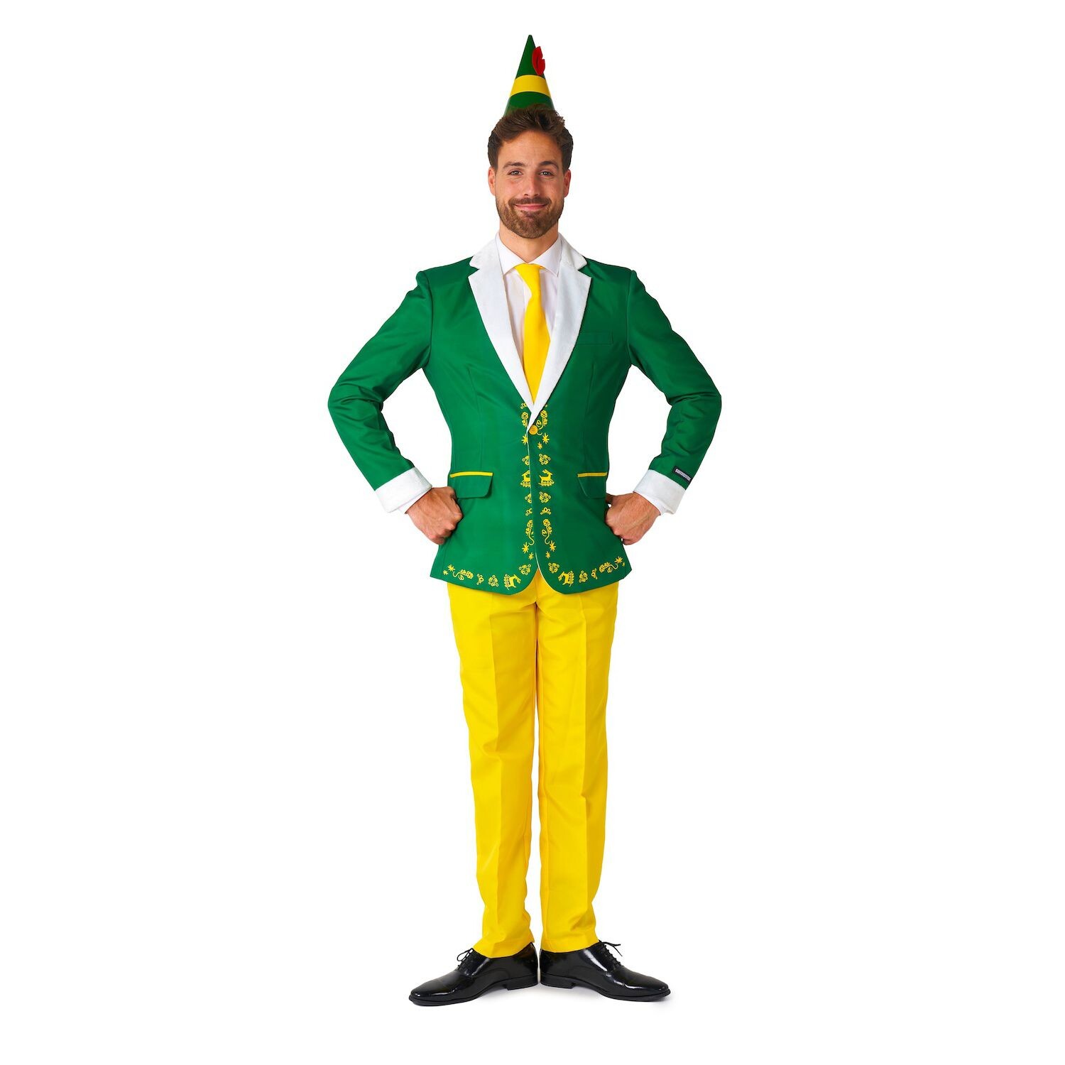 

Мужской новогодний костюм Meister Elf Modern-Fit Suitmeister, зеленый\желтый