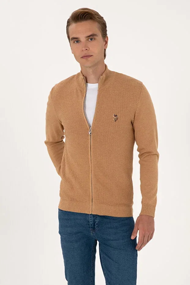 Мужской кардиган из вязаного полотна Basics U.S. Polo Assn., Camel Melange