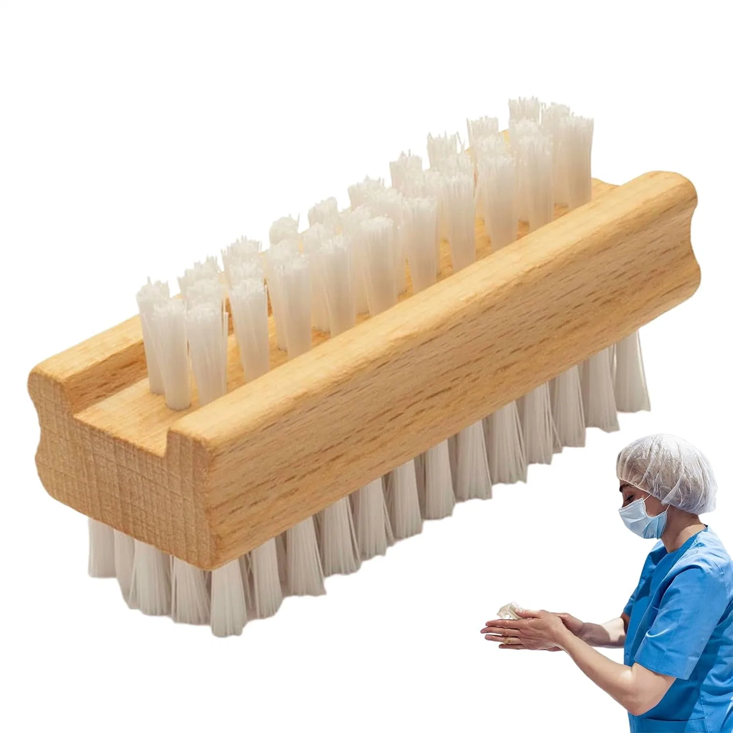Двусторонняя щетка для ногтей из дерева, Générique, 9.5x3.5x4.5 см