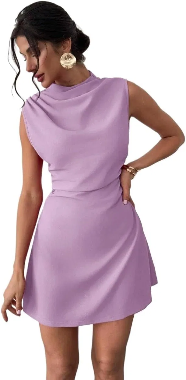 Женское повседневное приталенное платье A-силуэта с запахом, Lilac Purple — фото 4
