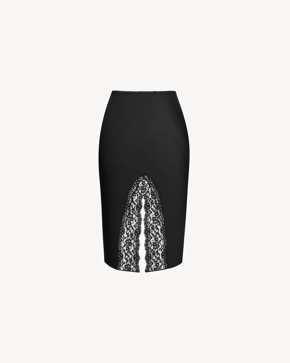 Юбка-слип с разрезом из двухслойного шелкового атласа и кружева. SAINT LAURENT, черный — фото 2