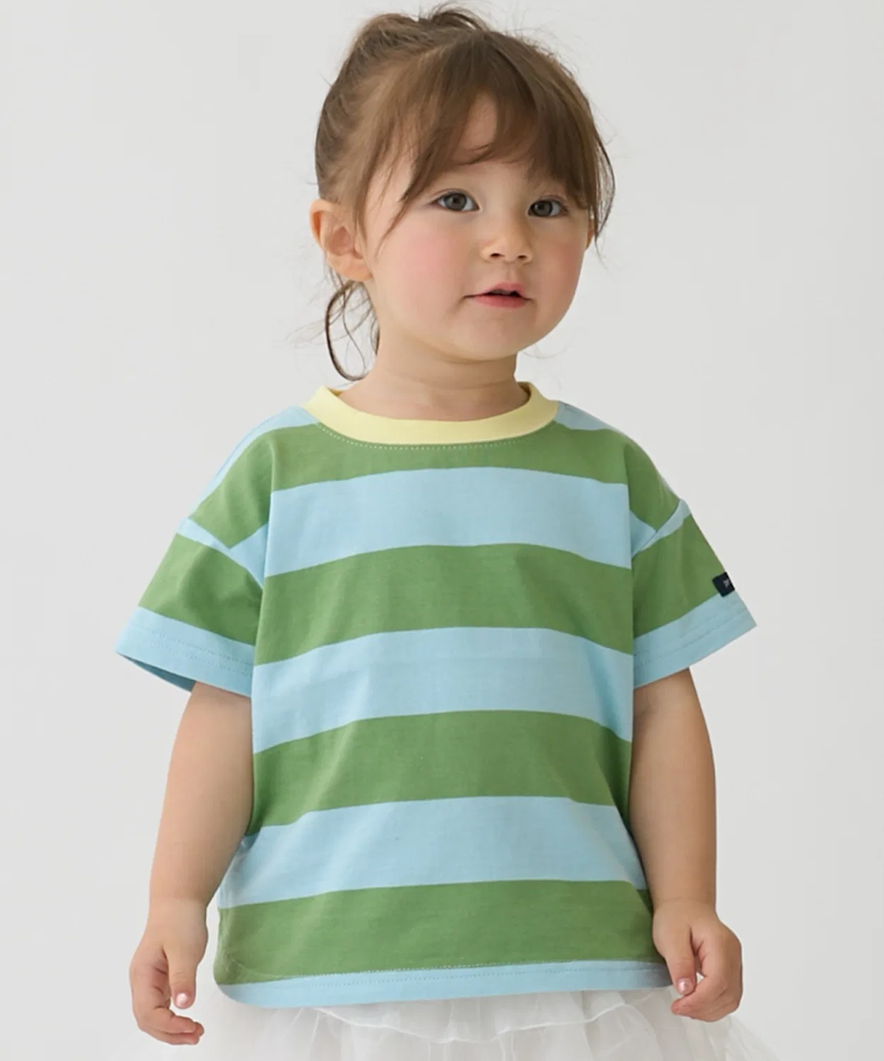 Детская футболка с принтом полоска с длинным рукавомpetit main, Light Green