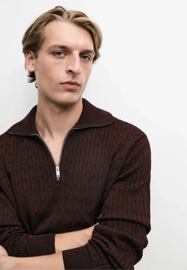 Свитер с воротником-молнией Polo Massimo Dutti, бордовый — фото 4