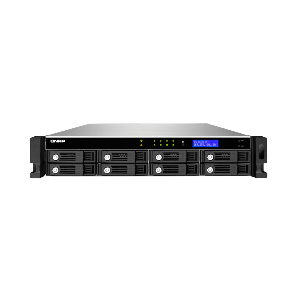 

Серверное сетевое хранилище QNAP TS-869U-RP, 8 отсеков, 2 ГБ, без дисков, черный