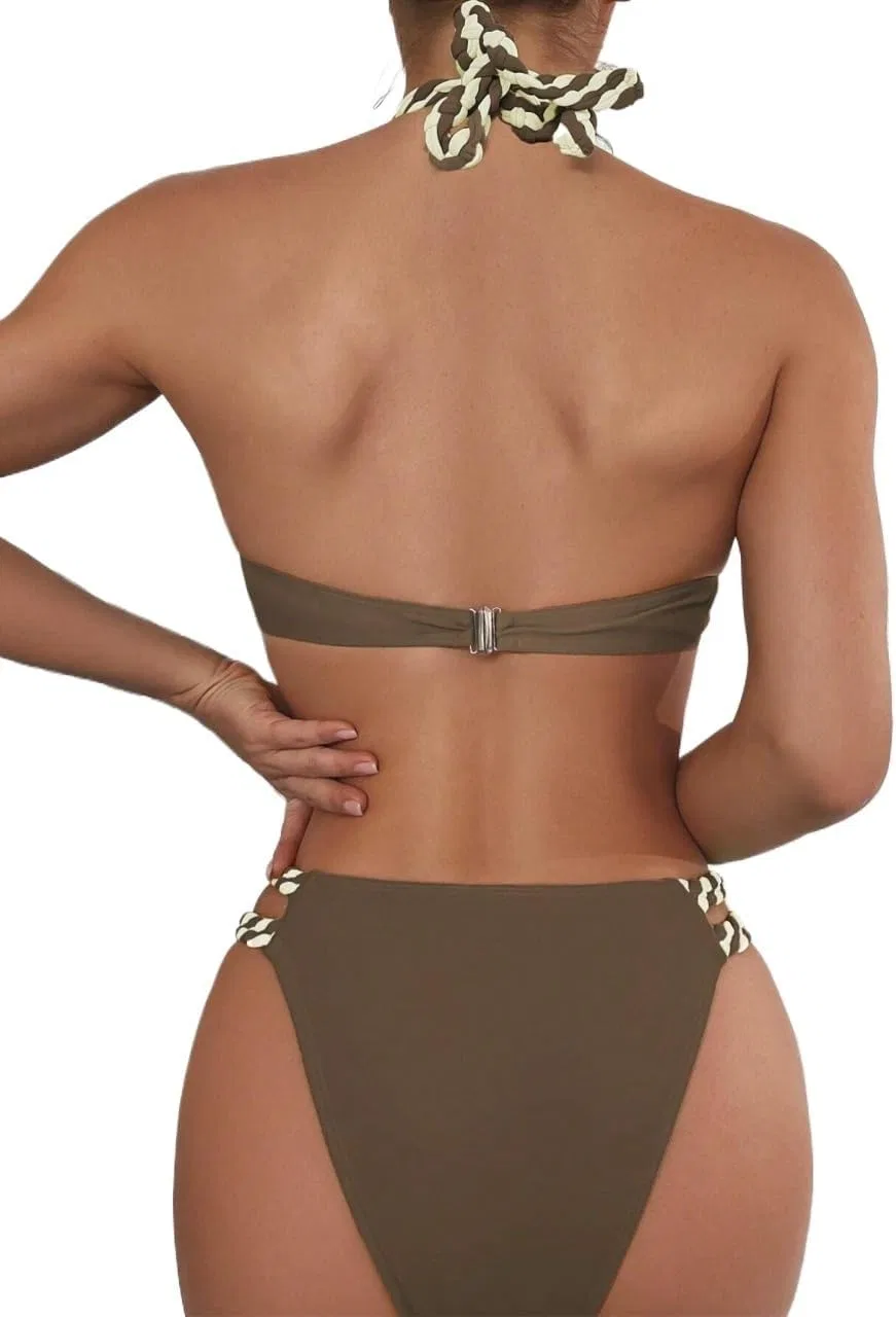 Женский бикини-комплект с высокой талией Colorblock, Brown