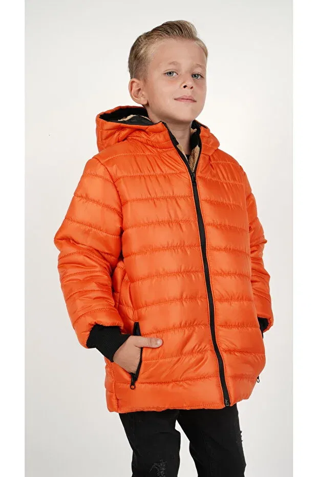 Детское зимнее пальто для мальчиков с капюшоном Dublino Kids, Orange — фото 2