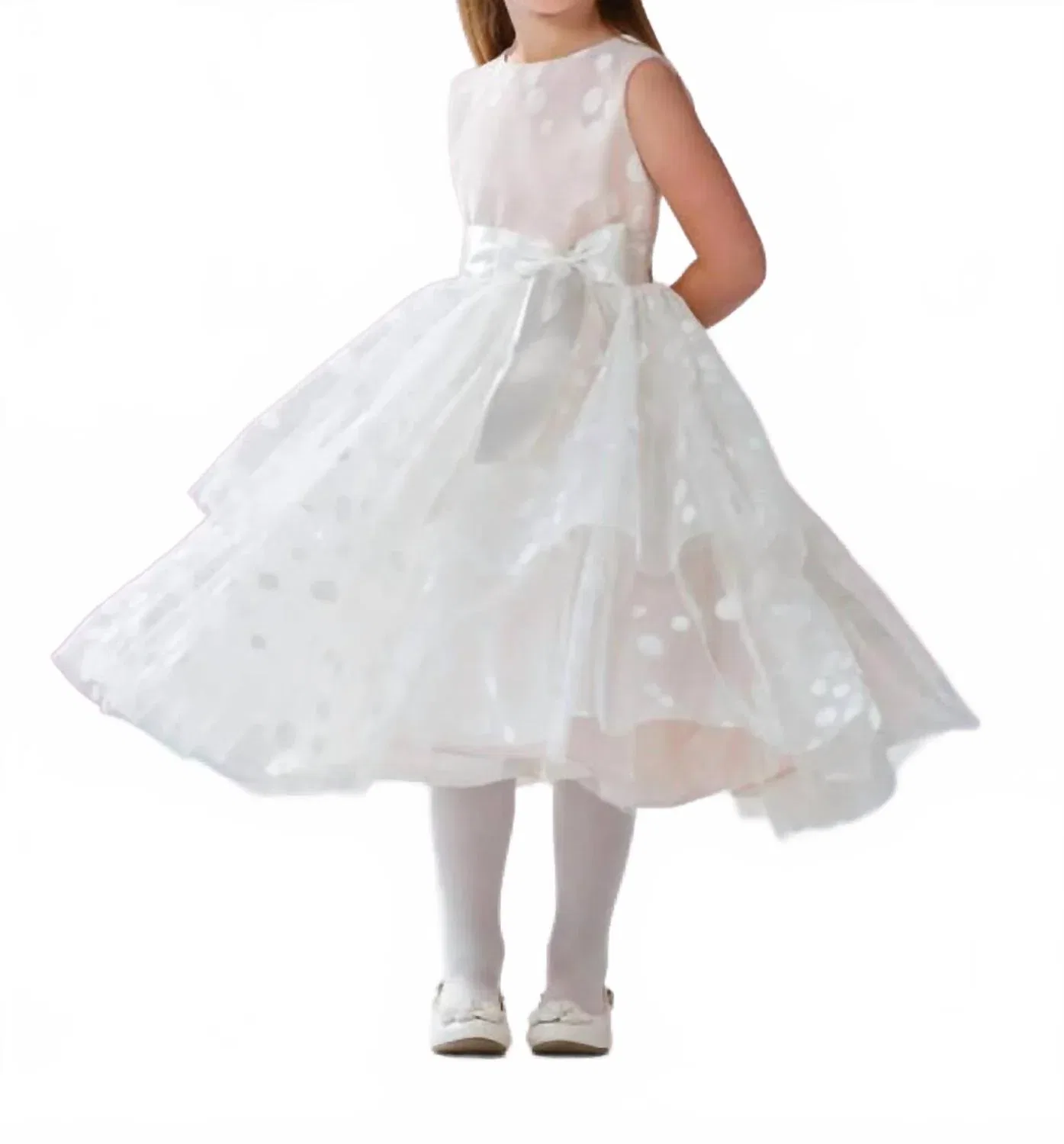 Детское платье для девочек с вышивкой и принтом в горошек Petal Embroidered Dot Fancy Dress Joan Calabrese, Ivory
