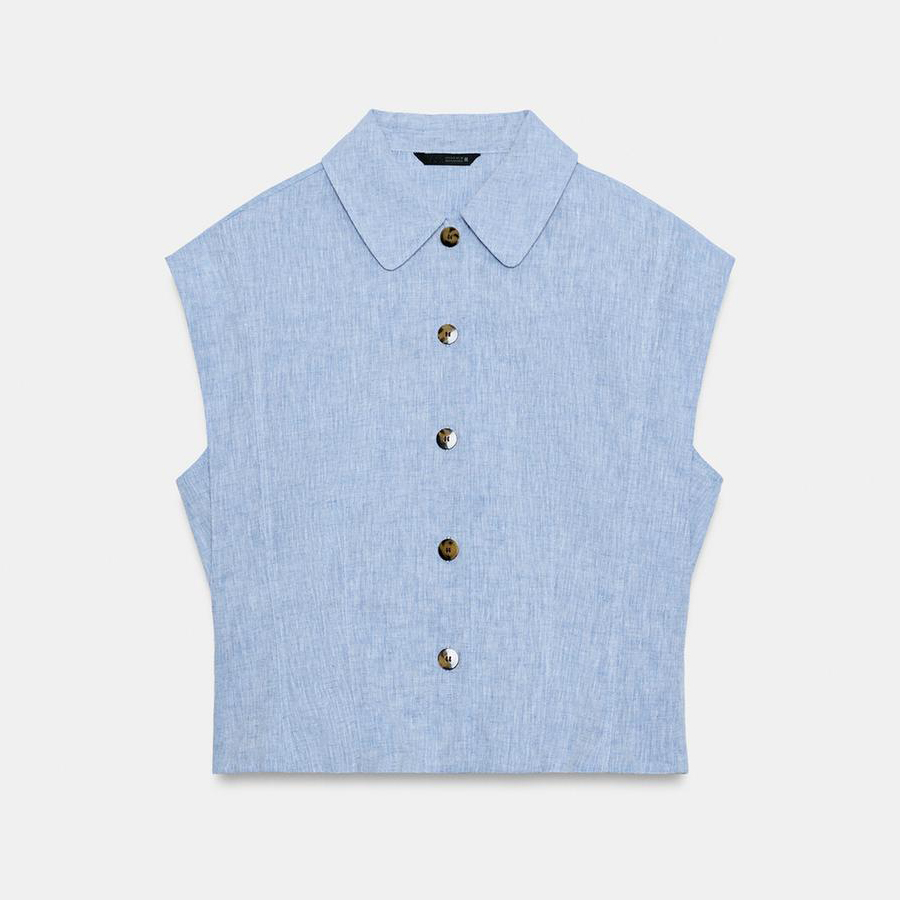 Рубашка Zara Linen Blend Sleeveless, синий
