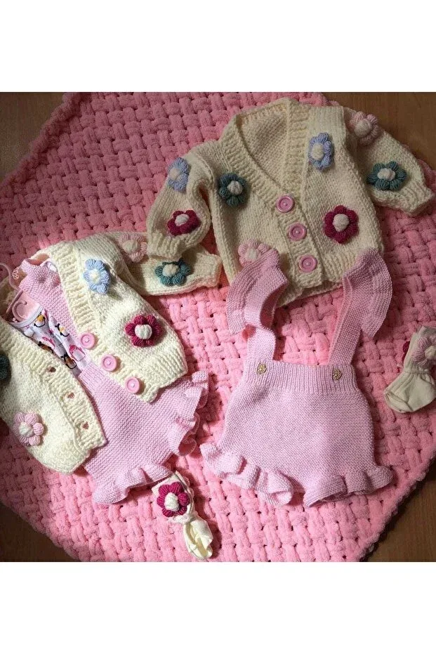 Детский кардиган с цветочным принтом Hand Knitted Floral Children's Cardigan Selfstore, Cream — фото 3