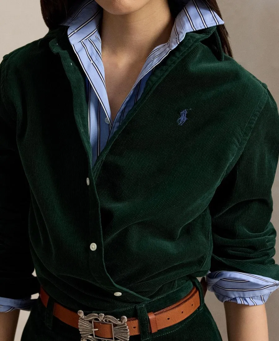 Классическая рубашка из хлопкового вельвета Polo Ralph Lauren, Dark Green — фото 4