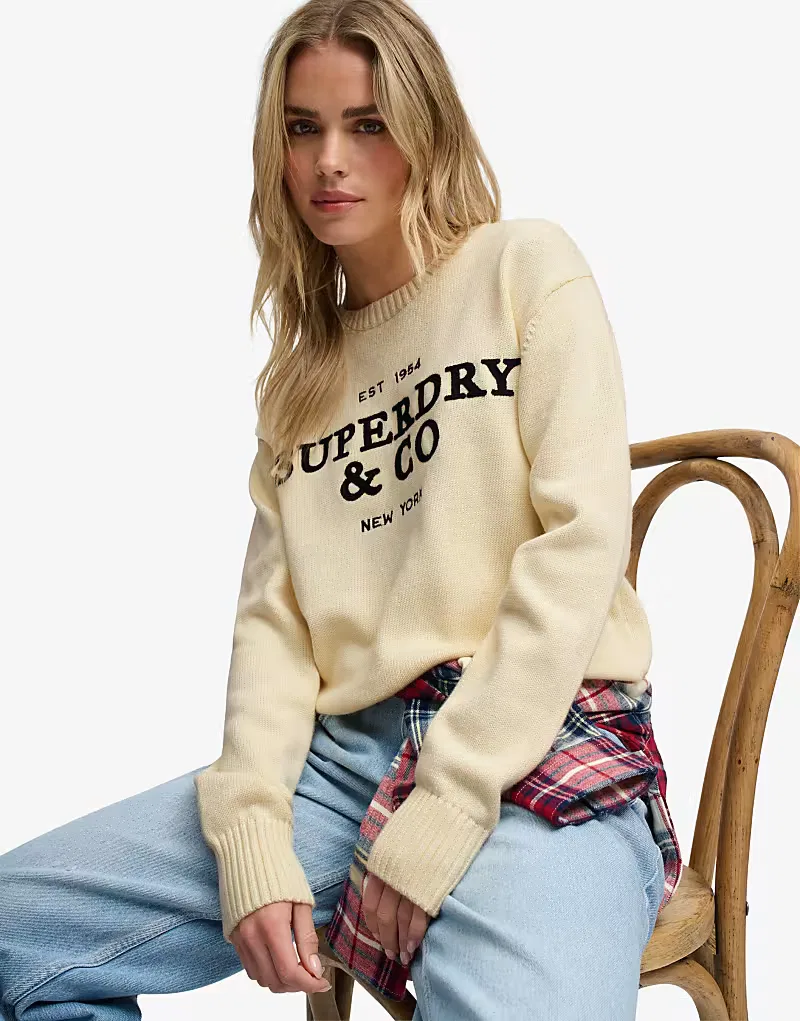 Джемпер Superdry Heritage с графическим принтом, экрю/темно-синий