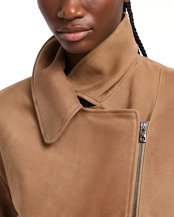 Женская куртка из нубука с поясом Emporio Armani, Warm Beige — фото 4