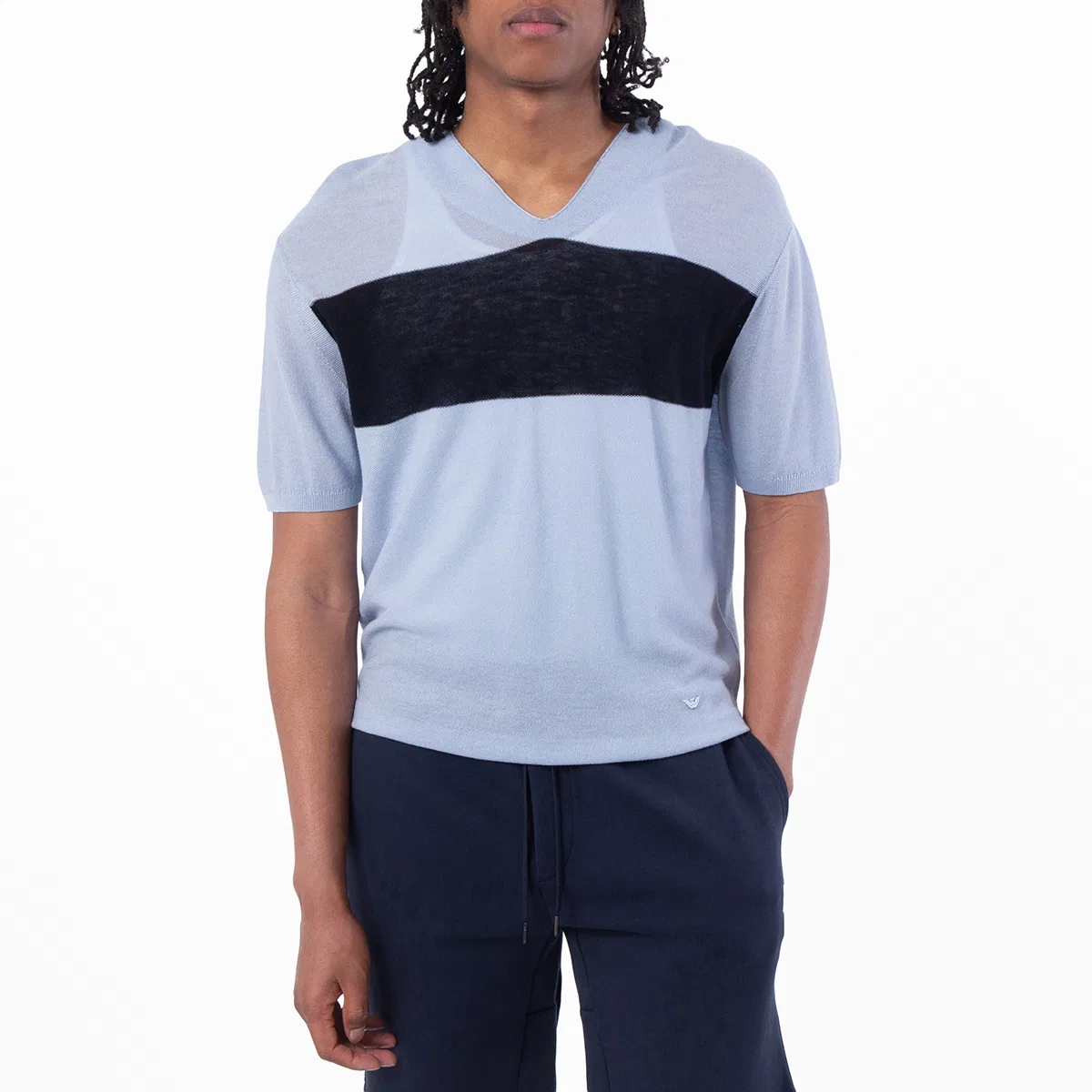 Футболка с V-образным вырезом и цветовым блоком Emporio Armani, Subdued Blue/Blue Navy