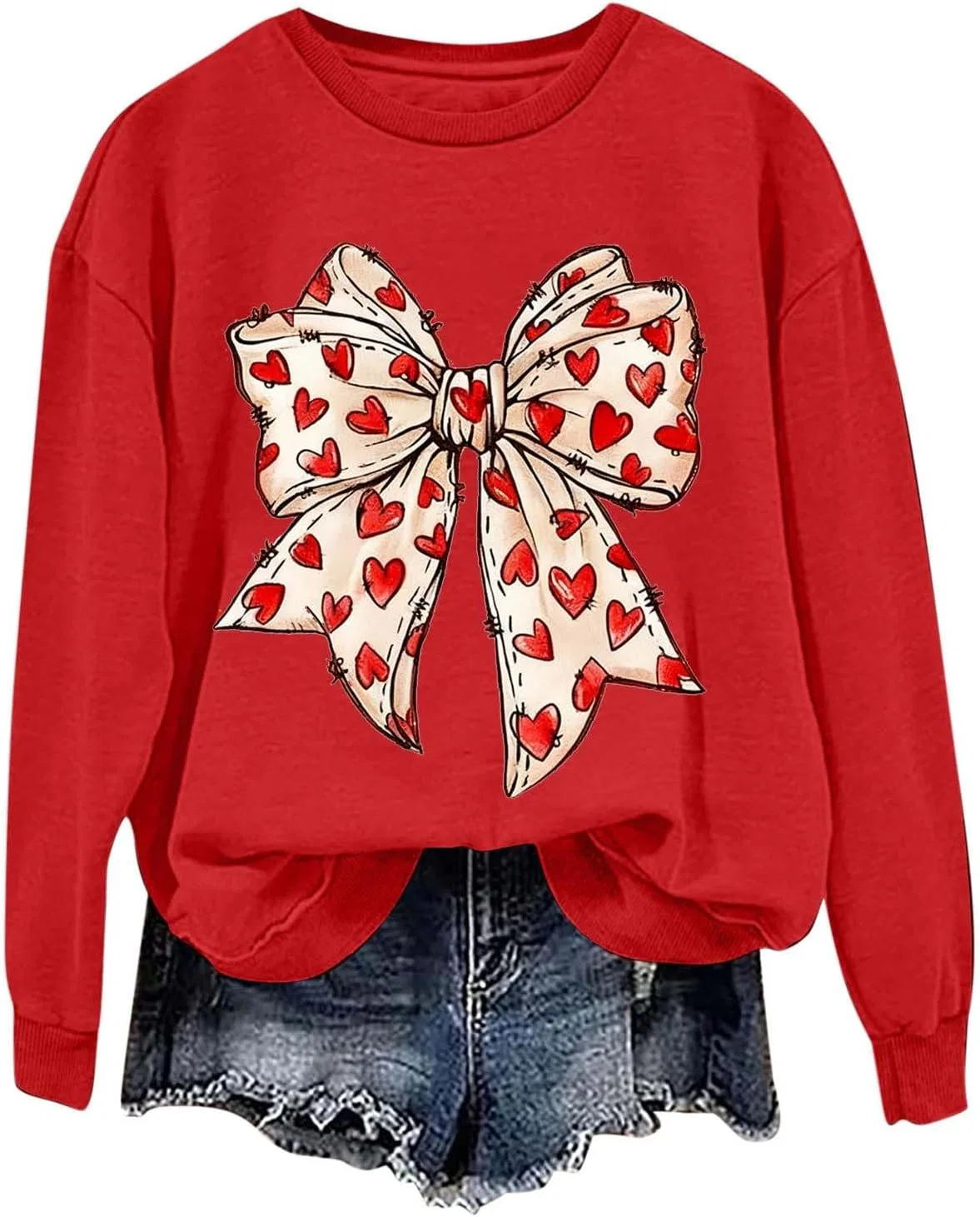 Женский свитшот с длинным рукавом с принтом, Valentine Sweatshirts, #B-red