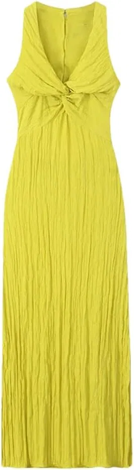 Женское летнее A-line платье с V-образным вырезом Yellow