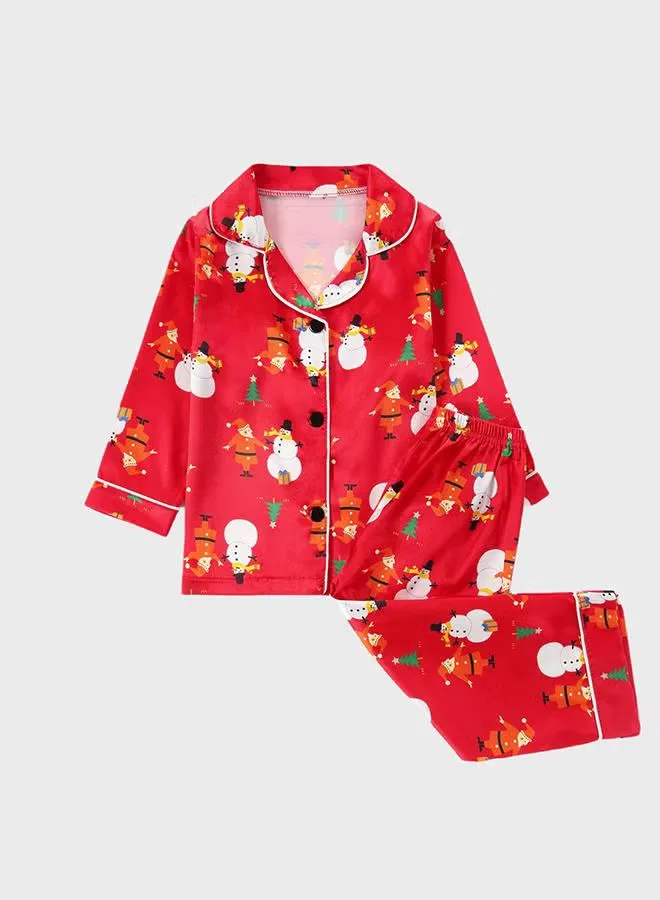 Комплект пижам с принтом снеговика Babyqlo, красный