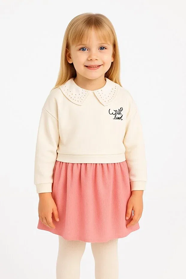 Детское платье из футера для девочек с длинным рукавом Chicsy Baby, Dried Rose — фото 2