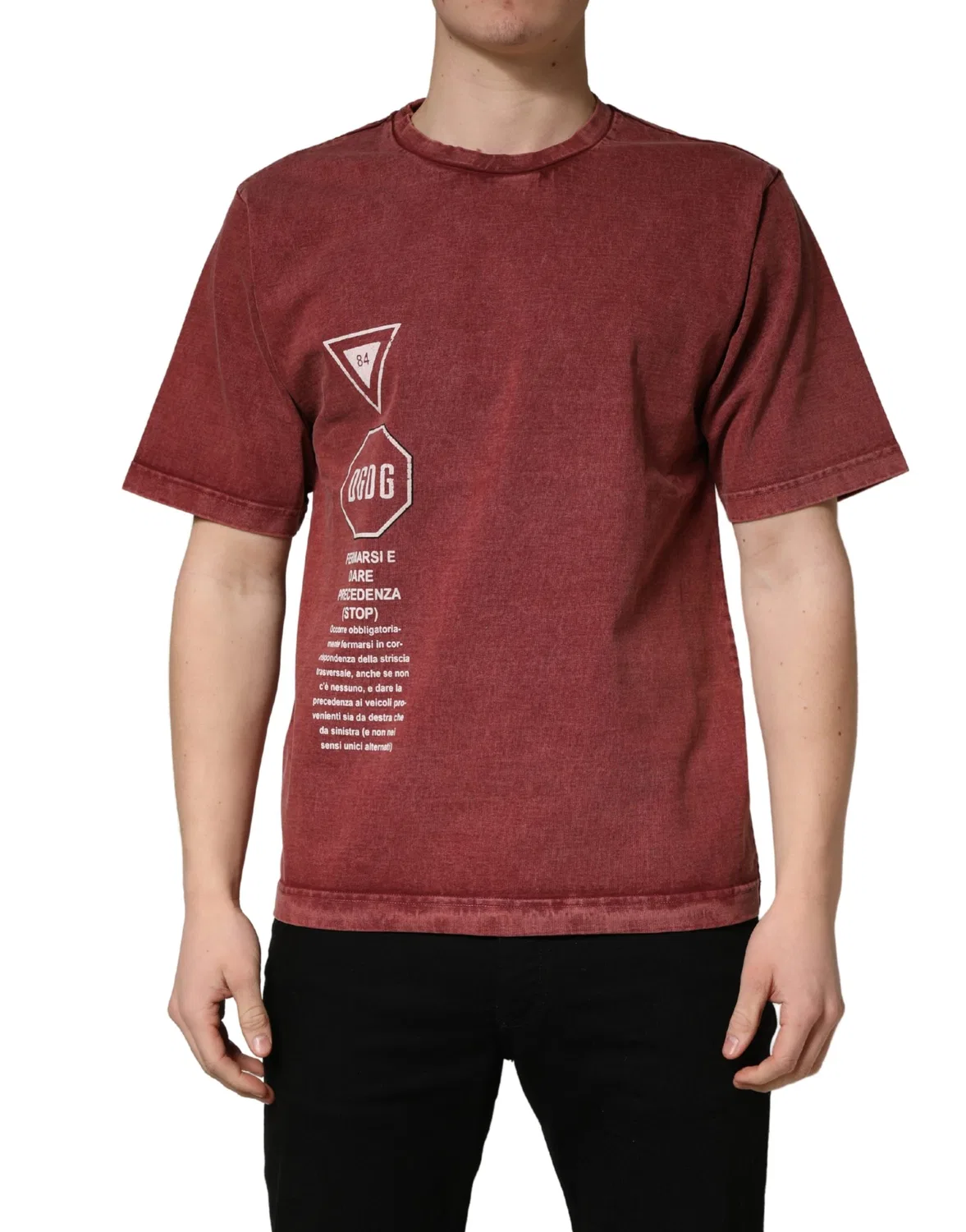 Мужская футболка с принтом Maroon Print Round Neck Short Sleeve Dolce & Gabbana, Maroon — фото 2