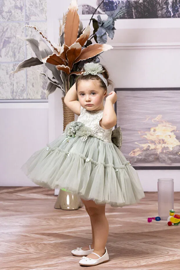Детское платье для девочек без рукавов Süslü Pink Kids, Green