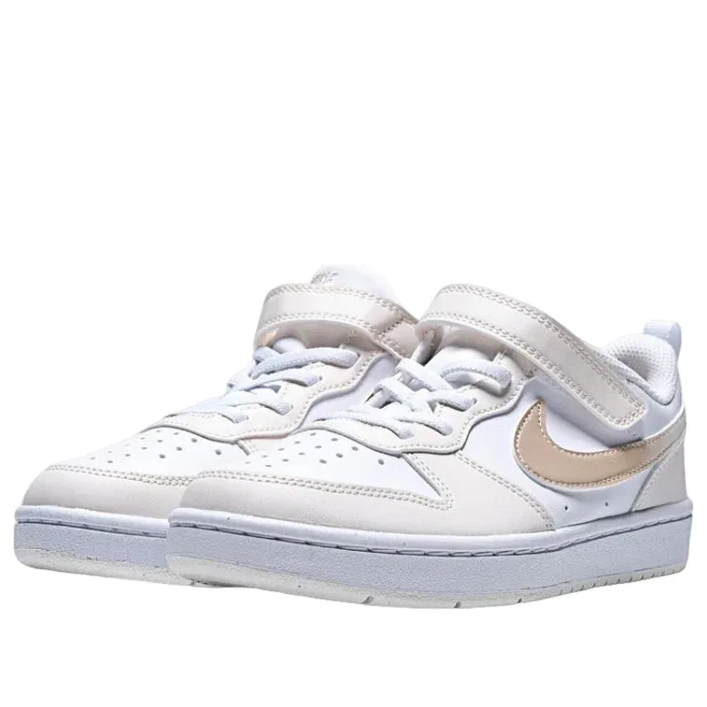 Детские кроссовки с кожаным верхом Court Borough Low 'White Shimmer Chalk White' Nike, White/Shimmer/Chalk White — фото 3