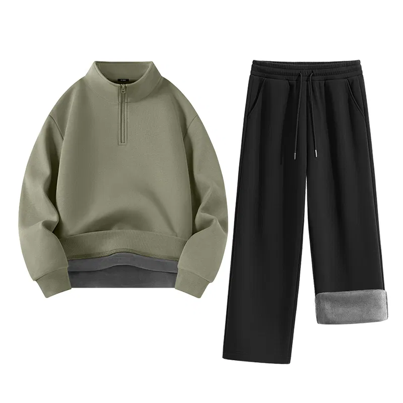 Детский спортивный костюм на флисе, комплект из 2 штук, MINISO, Gray Pea Green + Black