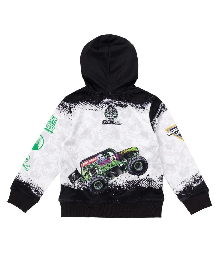 Детская футерная худи-кофта на молнии с принтом Grave Digger Monster Jam Monster Jam, Grave Digger White — фото 3