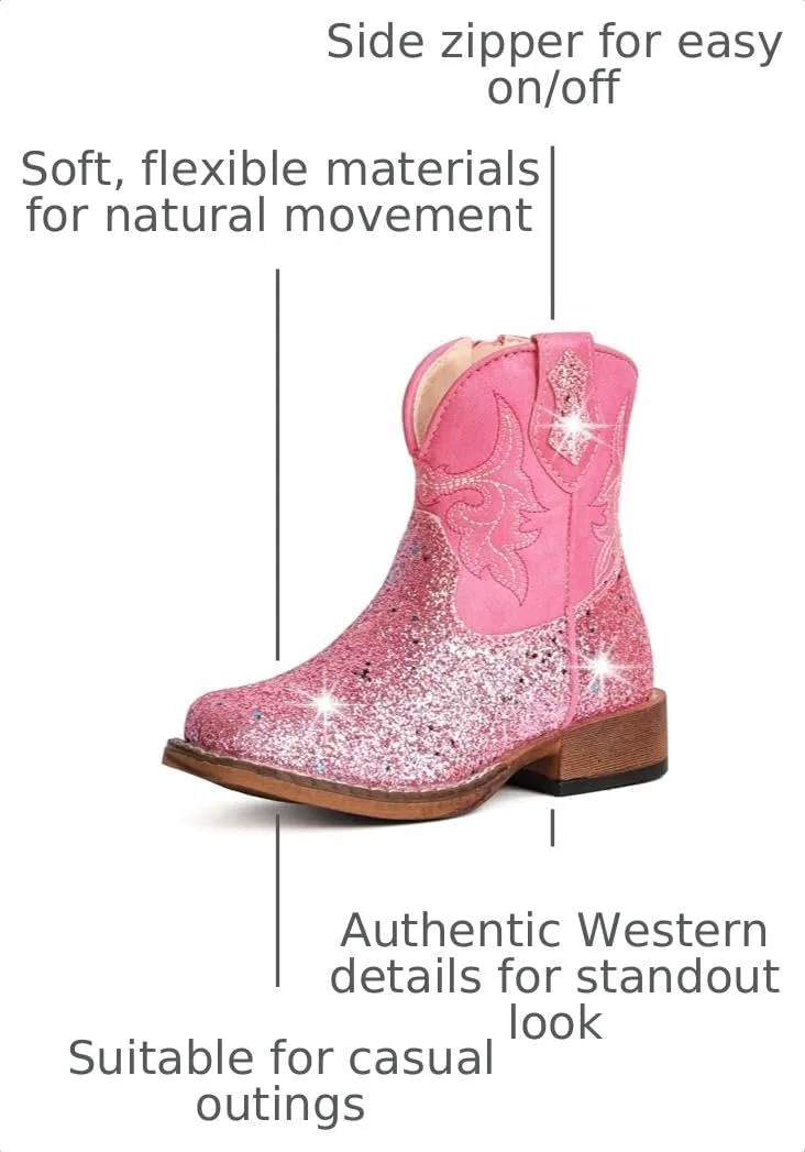 Детские сапоги для девочек с блестками Cowgirl Boots IUV KIDS, Pink Glitter — фото 3