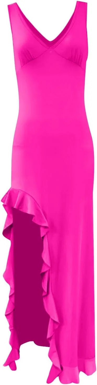 Женское облегающее платье макси с V-образным вырезом, Hot Pink — фото 4