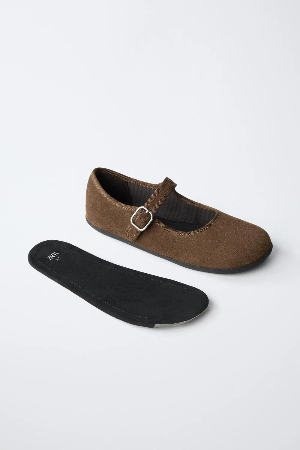 Кожаные балетки с эффектом босой ноги ZARA, Brown — фото 4