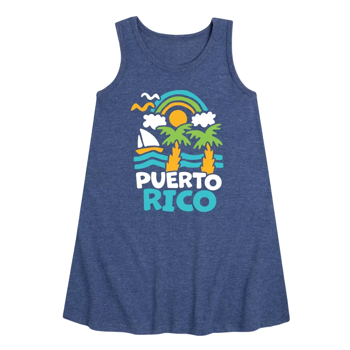 Детское платье-трапеция без рукавов с принтом Puerto Rico Instant Message, Heather Navy