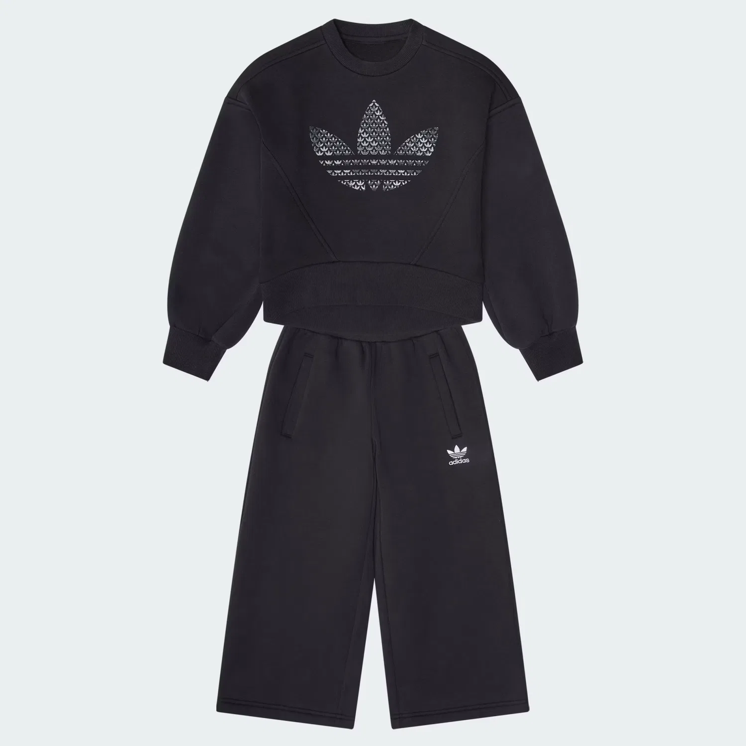Детский спортивный костюм из флиса, свитшот и штаны, n trefoil Adidas Originals, черный — фото 4