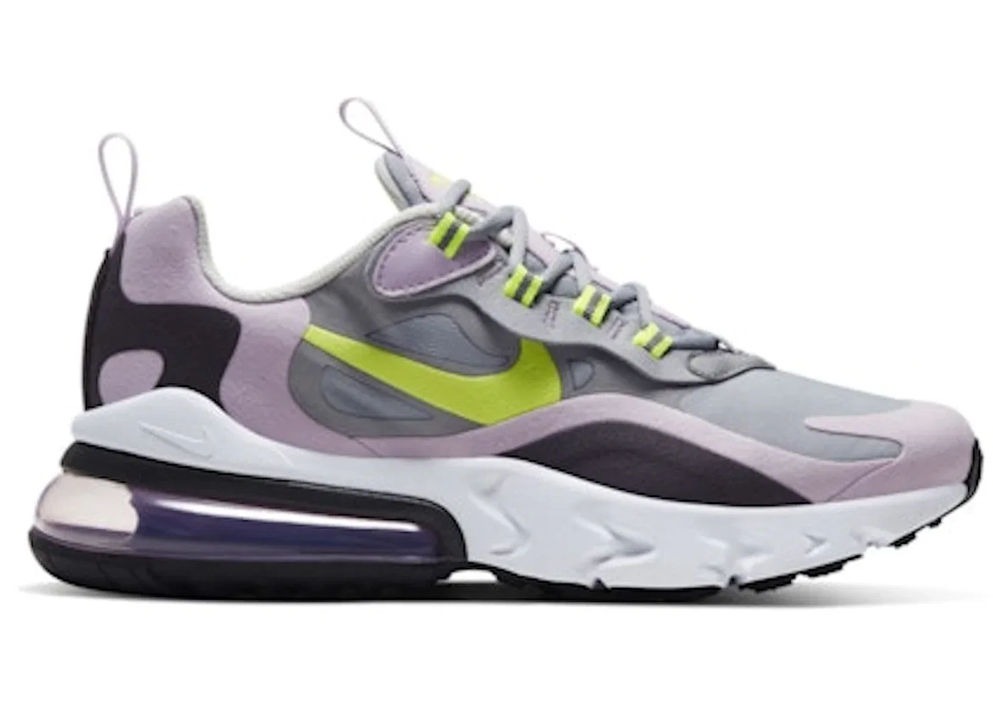 Детские кроссовки для повседневной носки Nike Air Max 270 React Nike, Particle Grey/Iced Lilac/Off Noir/Lemon Venom