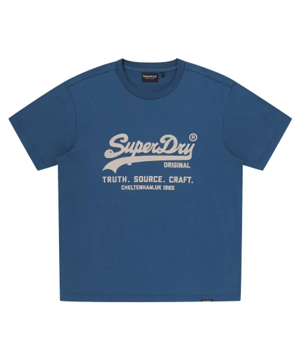 Футболка с принтом, винтажный логотип, Superdry, темно-синий