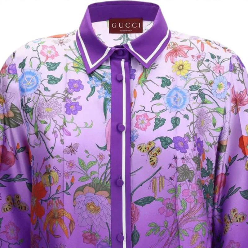 Рубашка с принтом GUCCI, винтажный стиль, фиолетовый — фото 4