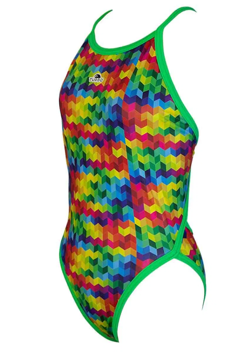 Детский купальник для девочек с принтом Colourful Turbo, Grun / Fluoreszierendes Grun