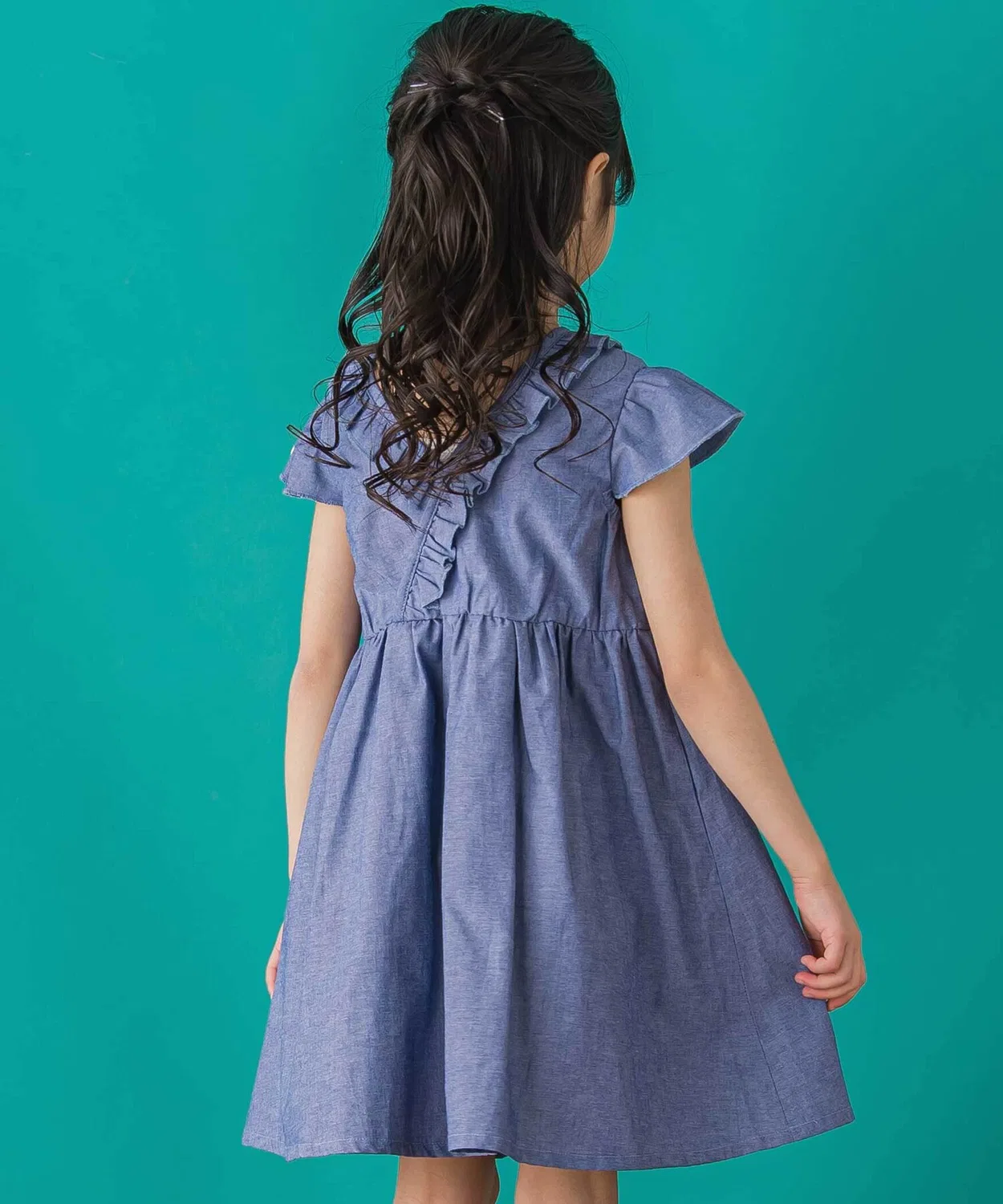 Детское платье для девочек с фриллами и кашкулем BeBe Petits Pois Vert, Grey — фото 3