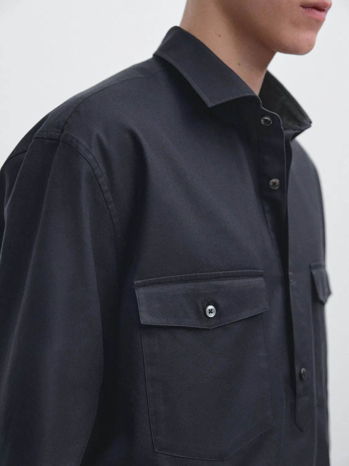 Хлопковая рубашка с карманами Massimo Dutti, темно-синий — фото 4