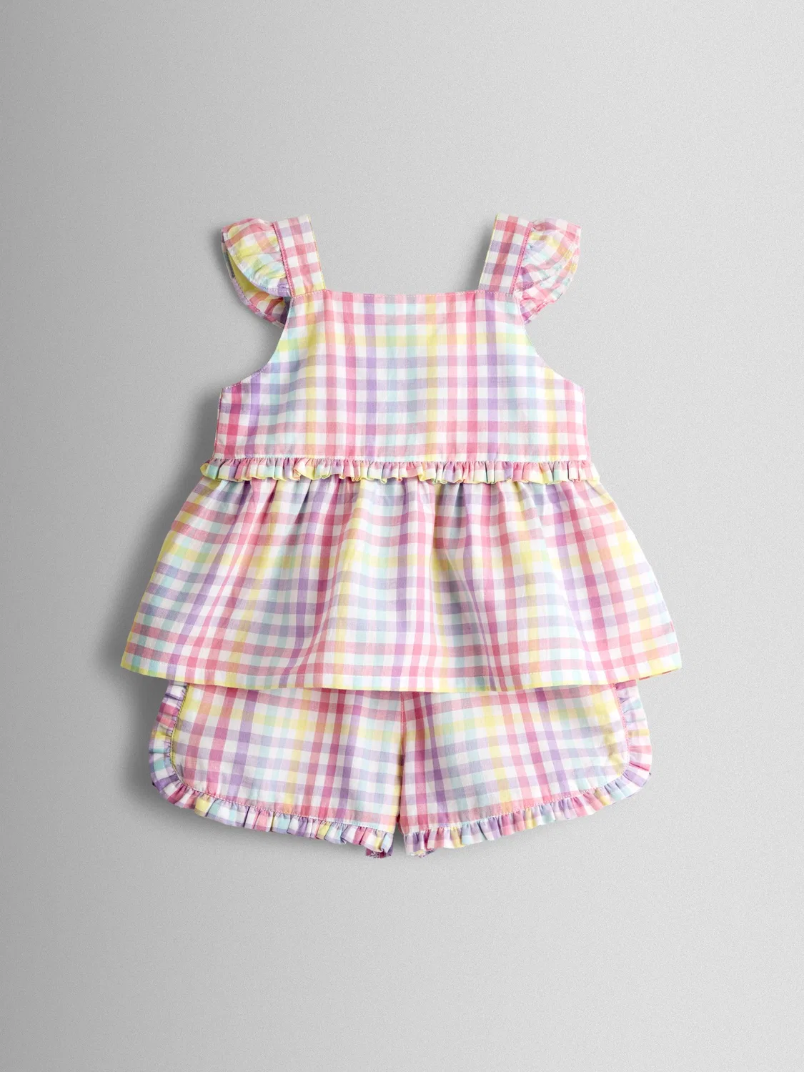 Комплект из топа и шорт с оборками, клетка Jojo Maman Bébé, White Rainbow Gingham — фото 2